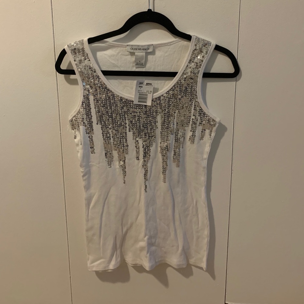 White tank top with grey sequins